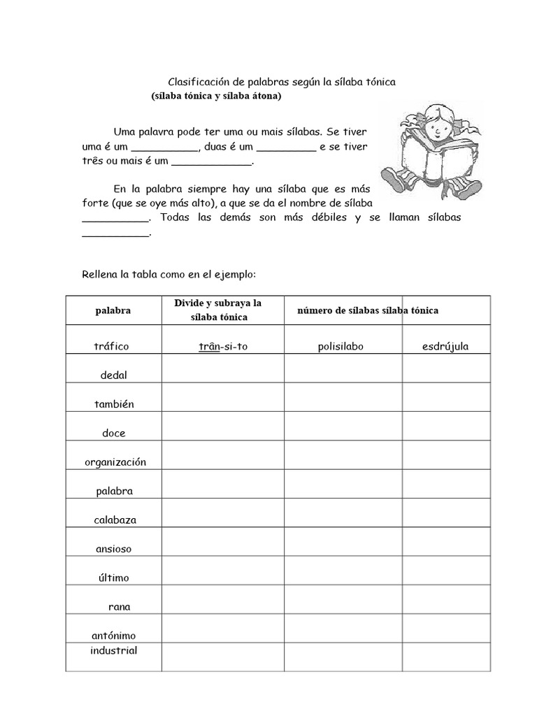 Clasificación de Palabras - Sílabas Tónicas y Átonas | PDF