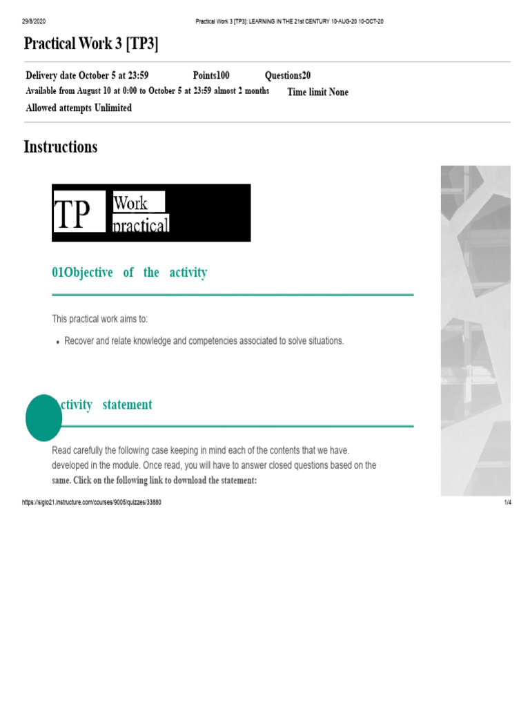 Practical Work 3 (TP3) - LEARN - 72% | PDF | Multiple Choice