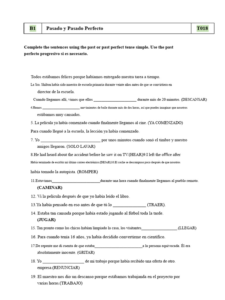Ejercicios de Pasado y Pasado Perfecto | PDF
