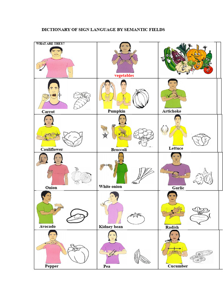 Sign Language Dictionary by Categories | PDF | Fruit | Vegetables