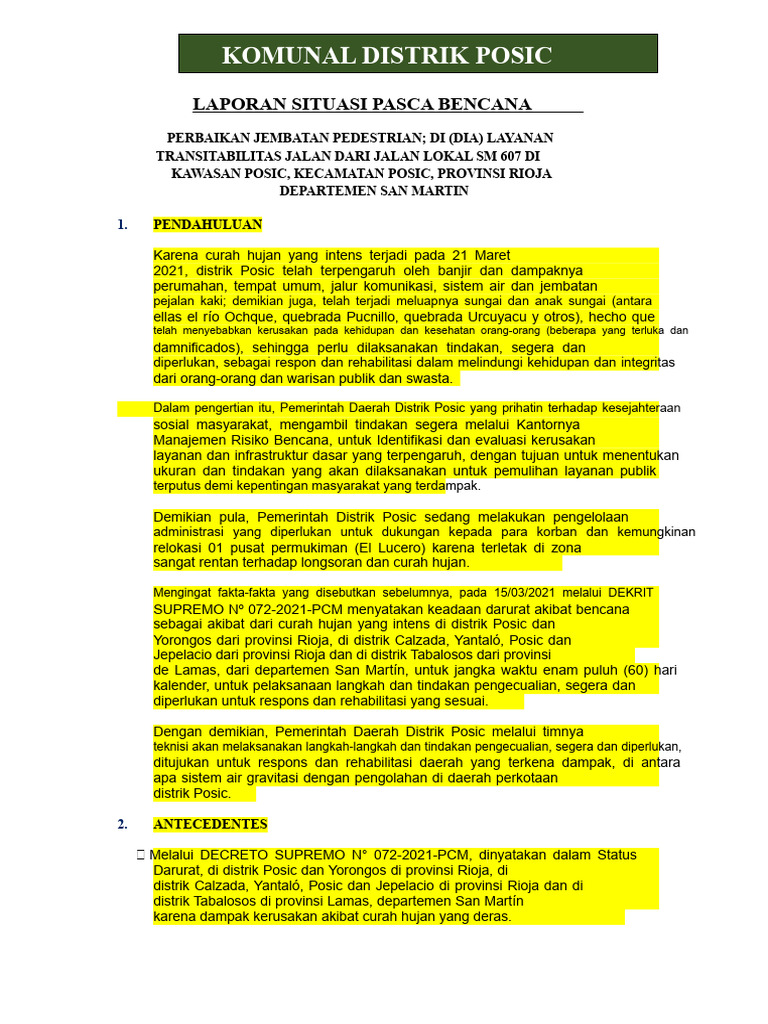 Laporan Pemulihan Pasca Banjir Posic | PDF