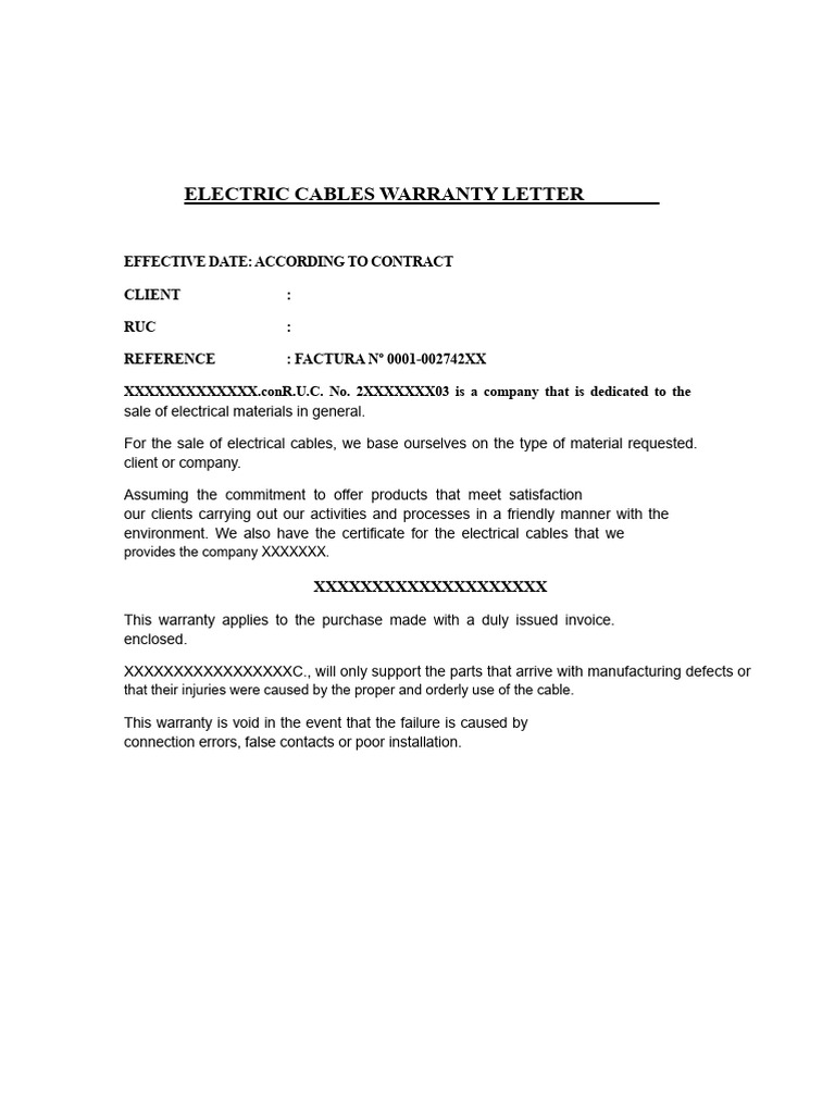 JM Electric Cables Warranty Letter | PDF