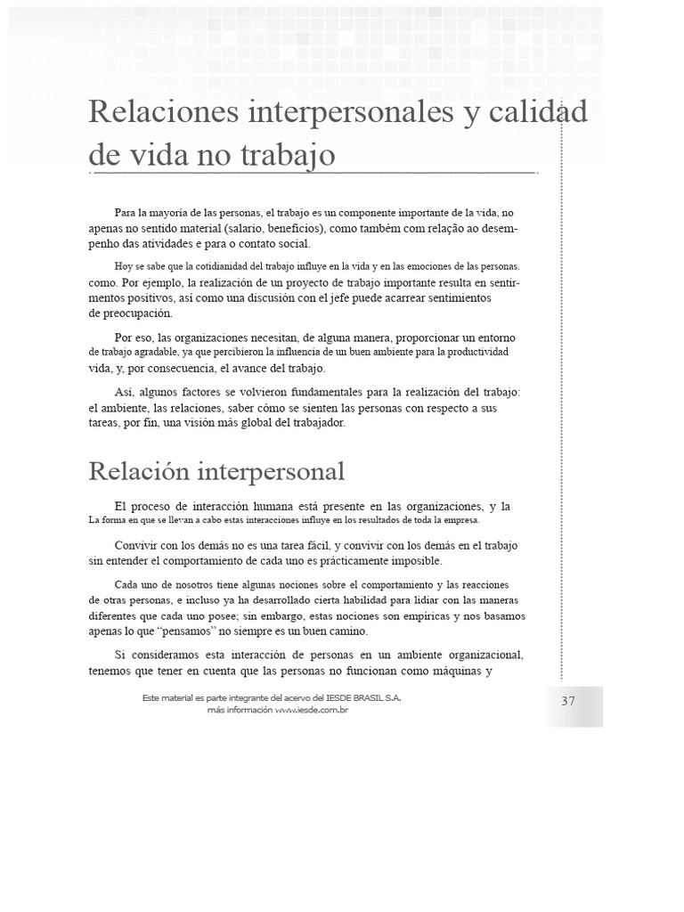 Relaciones interpersonales y bienestar laboral | PDF | Autoestima | Las ...
