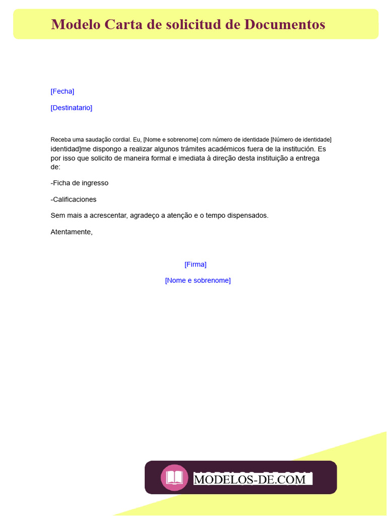 Modelo de Carta para Solicitação de Documentos | PDF