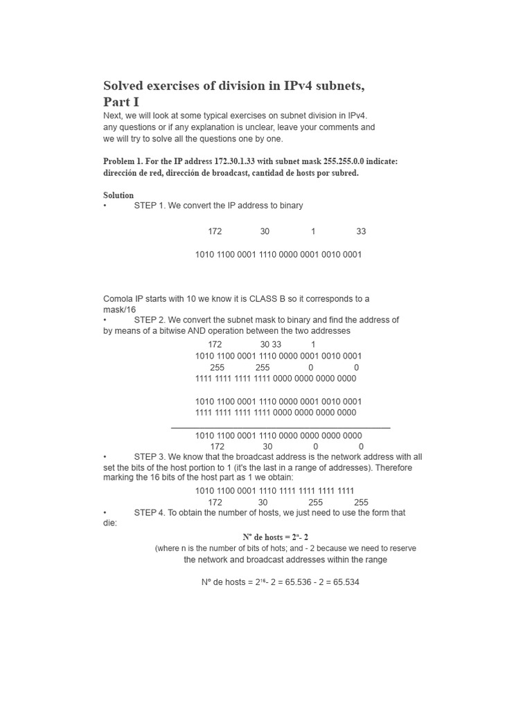 IPv4 Subnet Division Exercises Solved | PDF | Ip Address ...