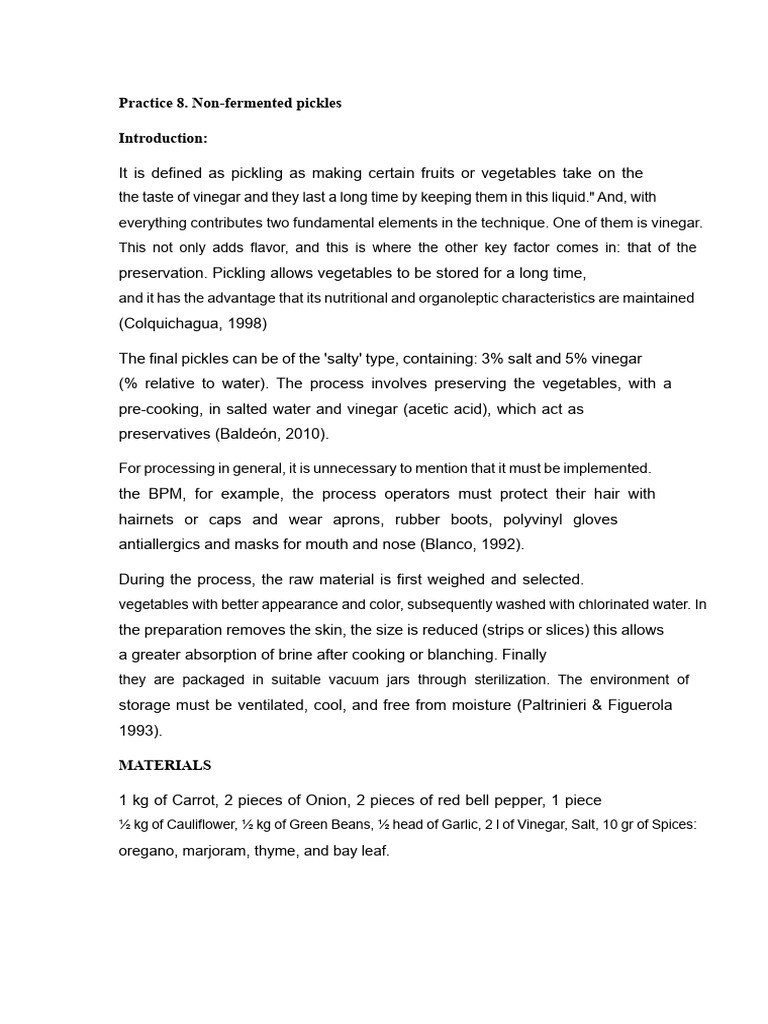 Non-Fermented Pickling Process Guide | PDF | Pickling | Food Preservation