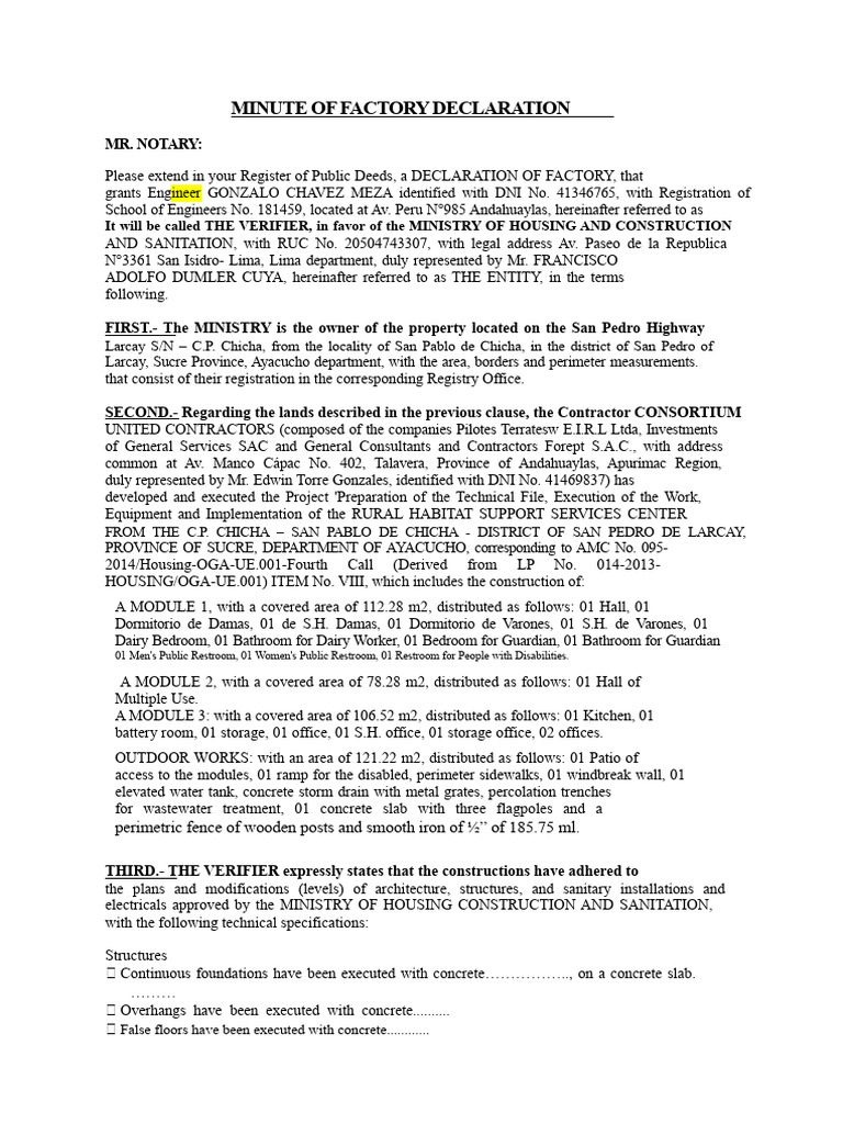Factory Declaration for Housing Project | PDF | Concrete | Door