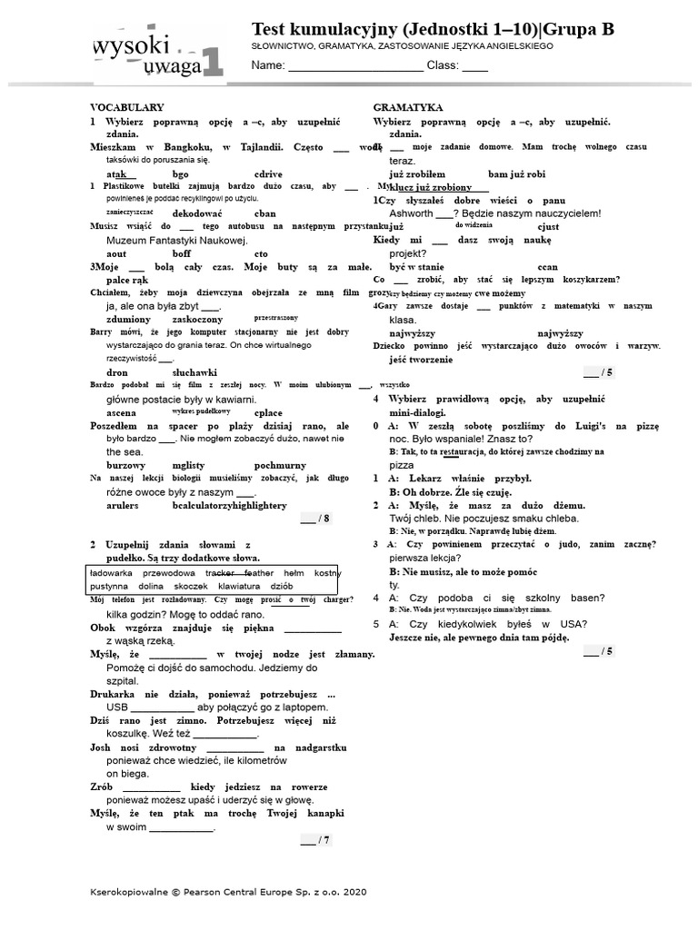 HighNote1 - U1-10 - Test Skumulowany B | PDF