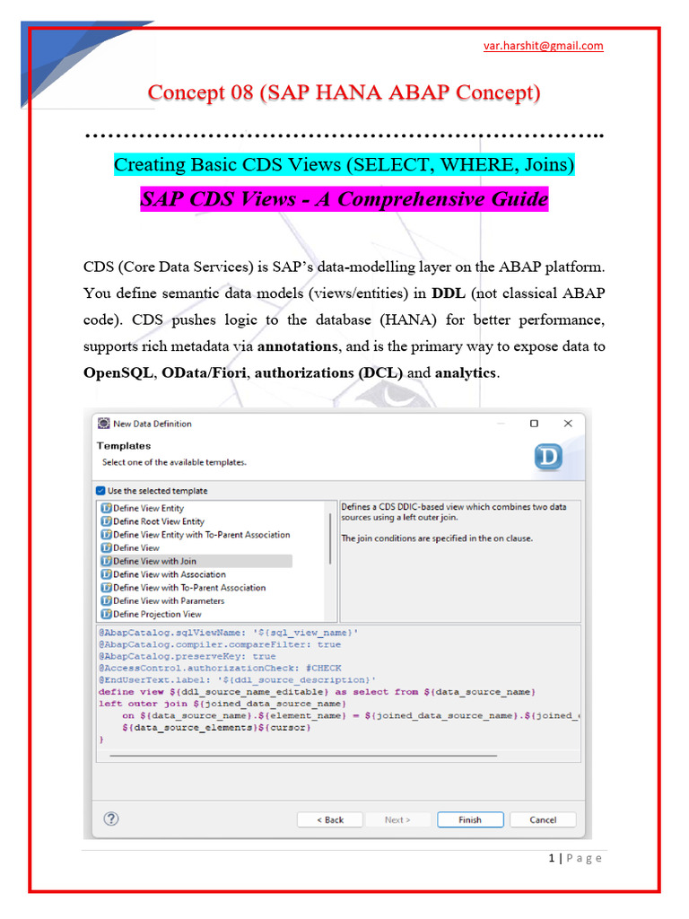 SAP HANA ABAP: Creating CDS Views Guide | PDF | Databases | Sql