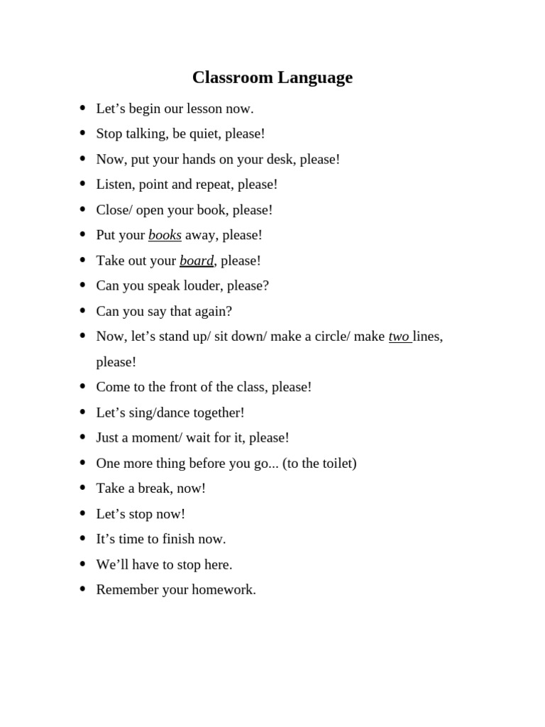Essential Classroom Language Phrases | PDF