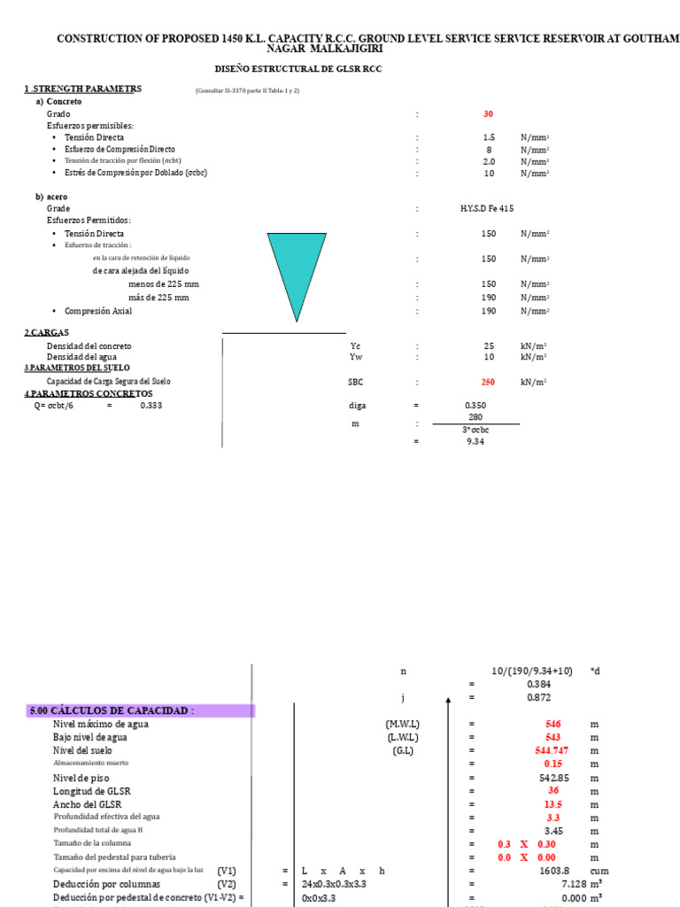 Diseño Estructural de Reservorio GLSR 1450 K.L. | PDF | Hormigón ...