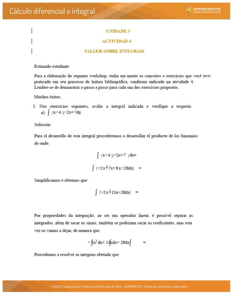 Workshop de Integrais: Exercícios e Soluções | PDF | Integrante ...