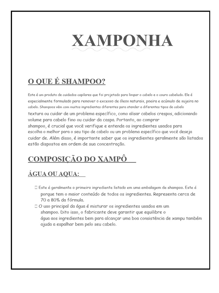 Composição e Função do Shampoo | PDF | Cabelo