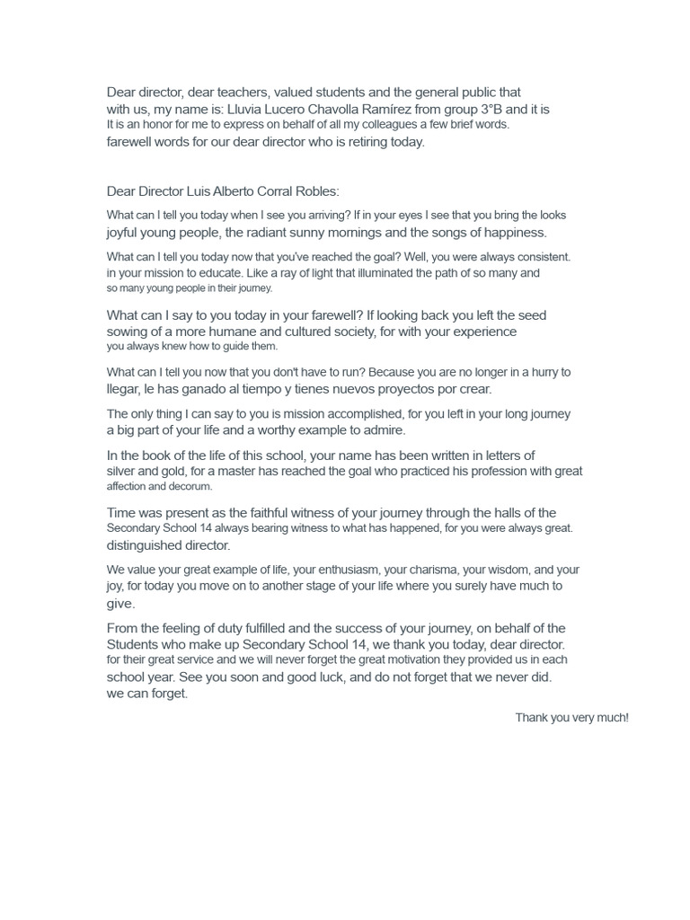 Farewell Words From The Director | PDF