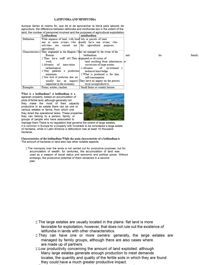 Latifundia vs. Minifundia Explained | PDF | Smallholding | Economies