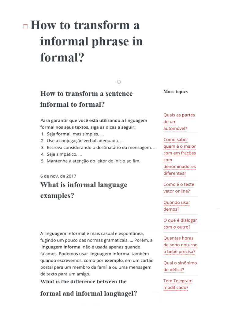 How To Transform An Informal Sentence Into A Formal One? | PDF