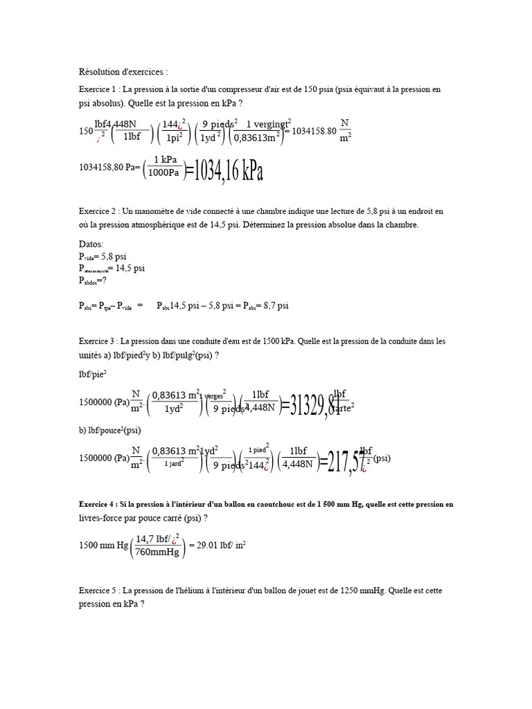 Calculs de Pression en Fluides et Gaz | PDF | Pascal (Unité) | Pression