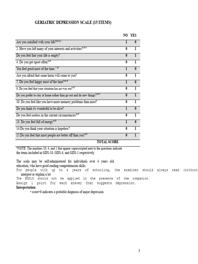 Geriatric Depression Scale Overview | PDF | Major Depressive Disorder ...