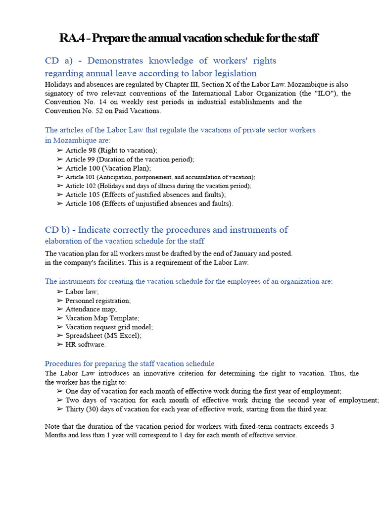 RA.4 - Prepare The Annual Vacation Map For Personnel | PDF | Labour Law ...