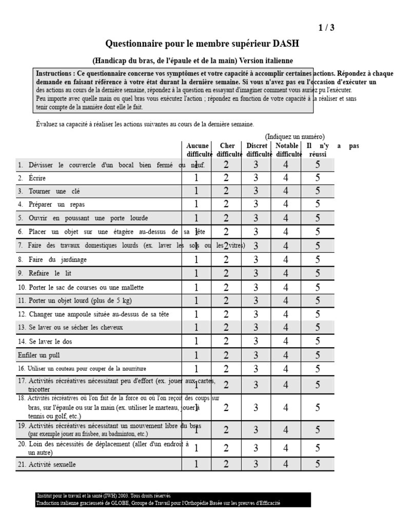 Questionnaire DASH pour le membre supérieur | PDF | Des sports
