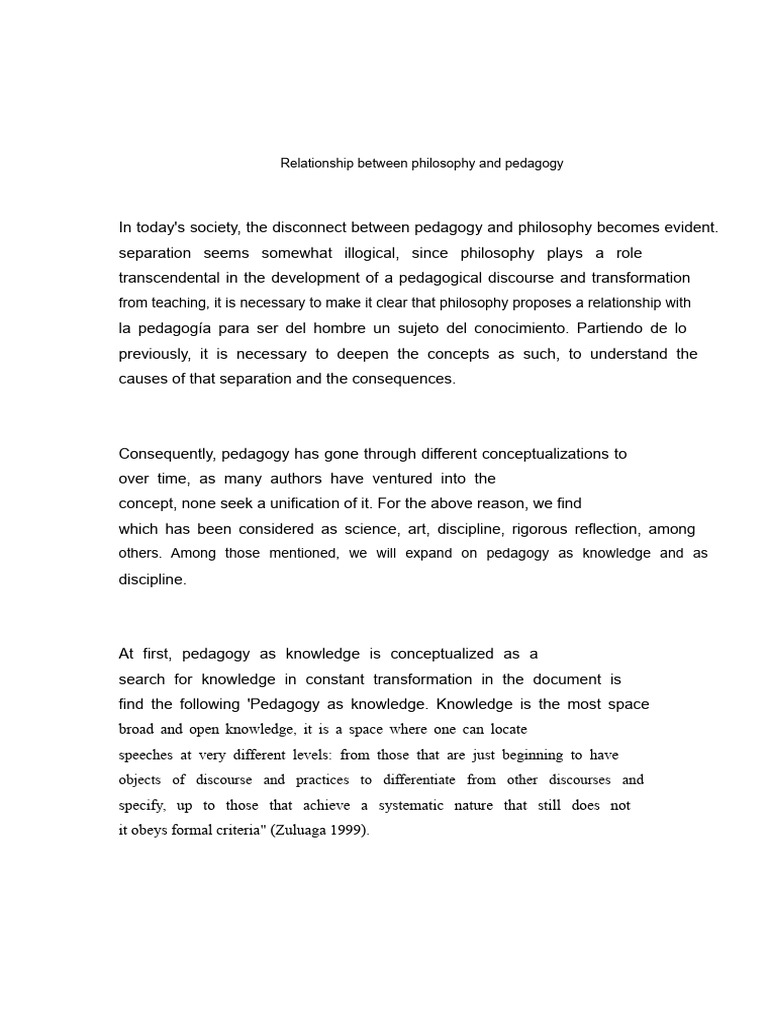Relationship Between Philosophy and Pedagogy | PDF | Reason | Concept