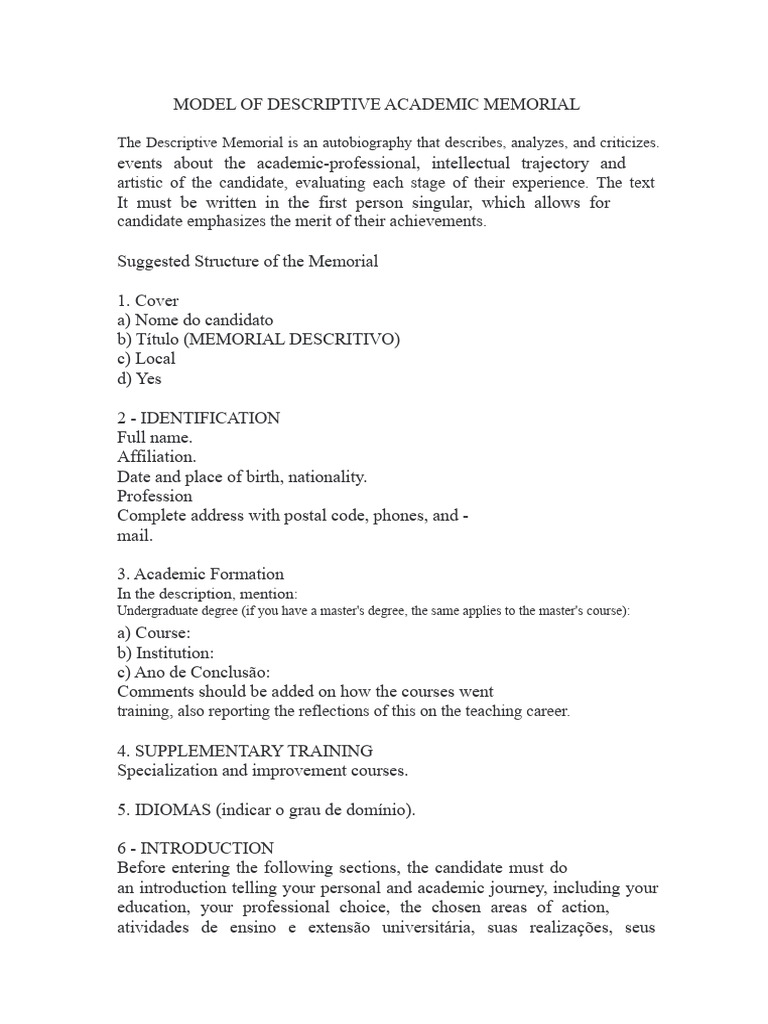 Academic Descriptive Memorial Guide | PDF