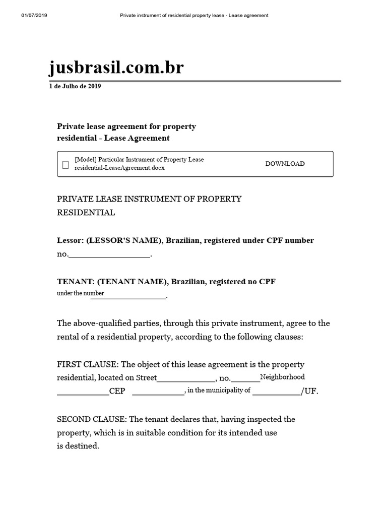 (Model) Private Residential Property Lease Instrument - Lease Agreement ...