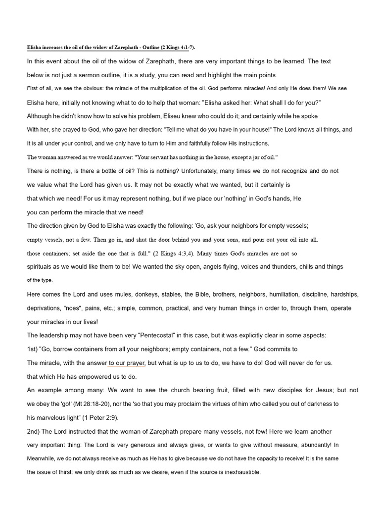 Elijah Increases The Oil of The Widow of Zarephath 1 | PDF | Holy ...