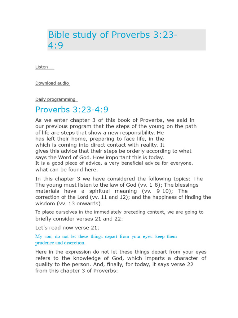 Proverbs 3:23-4:9 Bible Study Insights | PDF | Book Of Proverbs | Wisdom