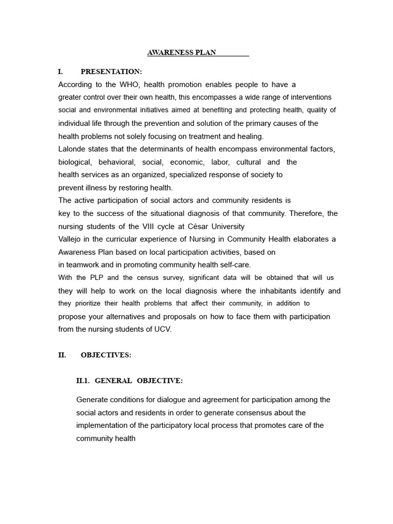 Community Health Awareness Plan | PDF