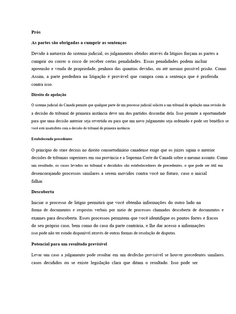 Prós e Contras do Litígio Judicial | PDF | Mediação | Precedente
