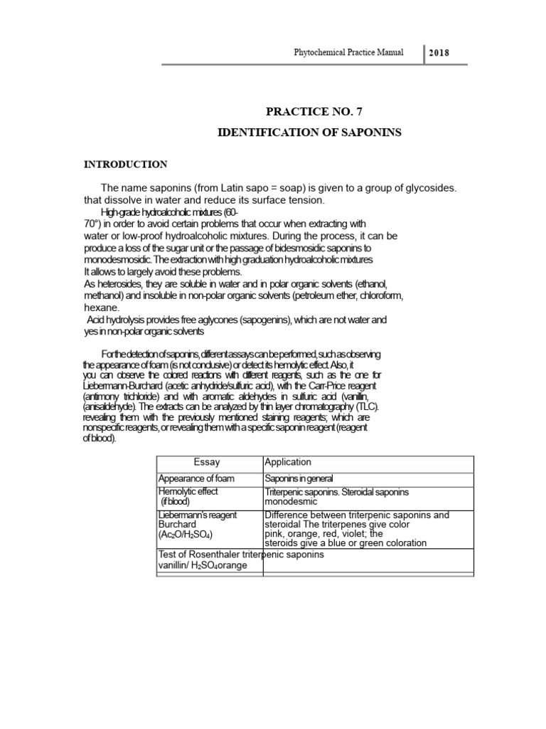 Saponin Identification Techniques Guide | PDF | Solvent | Thin Layer ...