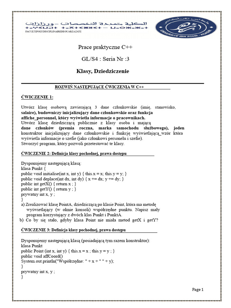Korekcje Seria - 3 GL - S4 Klasy C++ Dziedziczenie | PDF