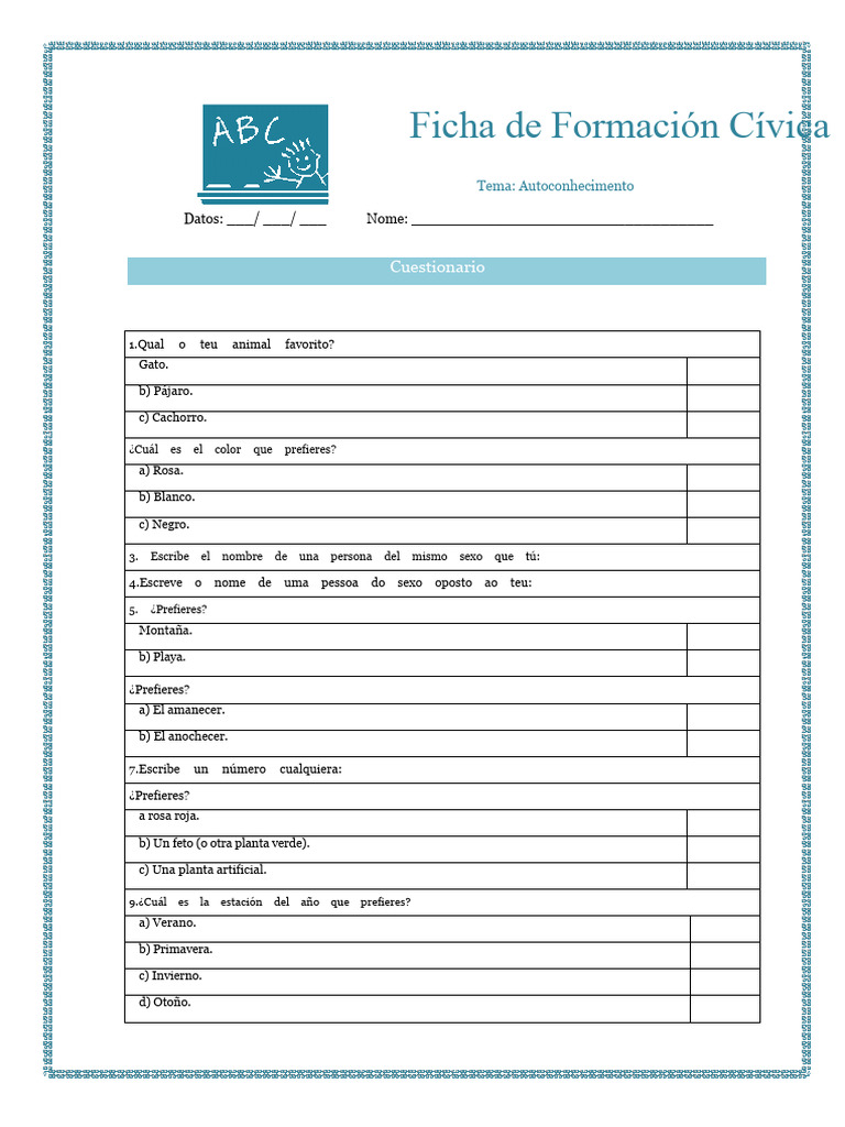 Cuestionario de Autoconocimiento Personal | PDF