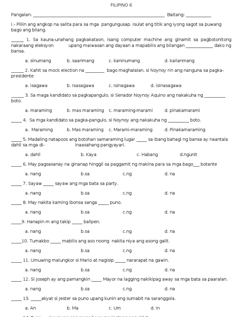 Diagnostic Test in Filipino PDF