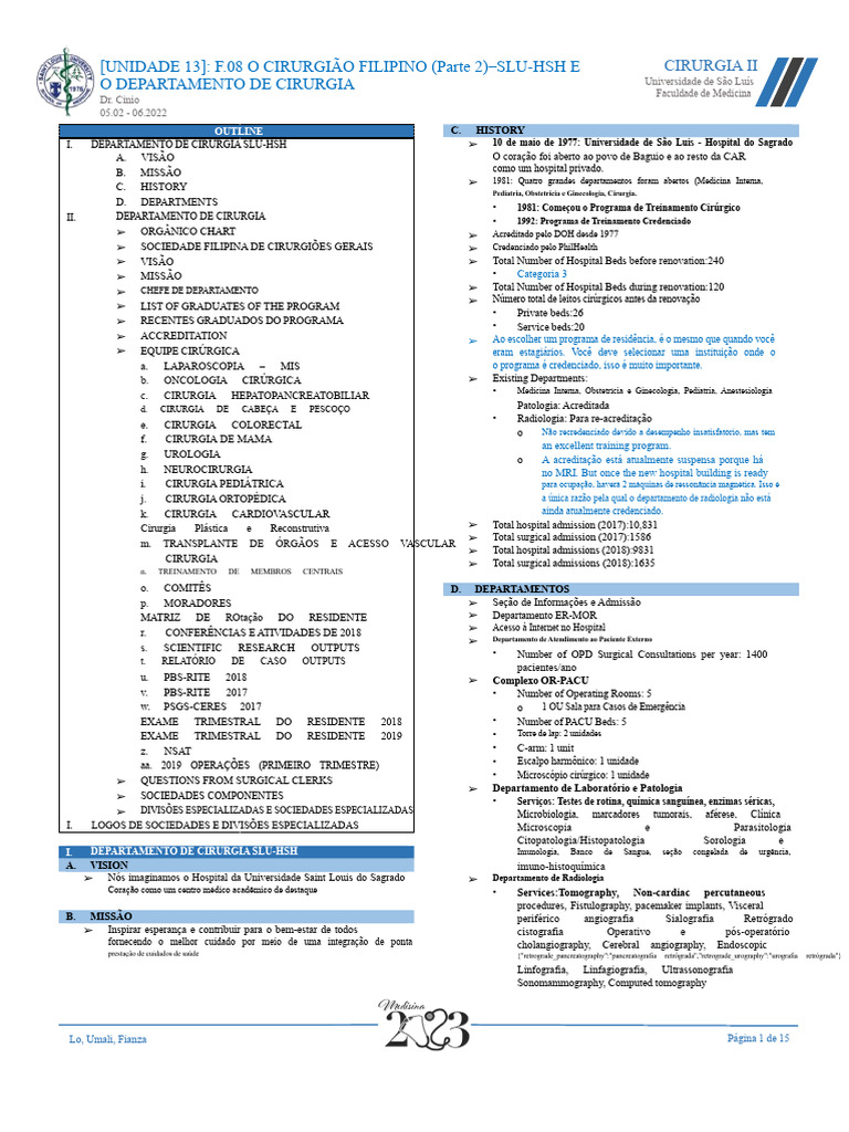 História e Estrutura do Departamento de Cirurgia | PDF | Cirurgião ...
