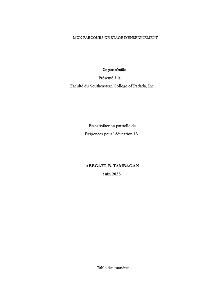 Mon parcours de stage en enseignement | PDF | Apprentissage | Recherche ...