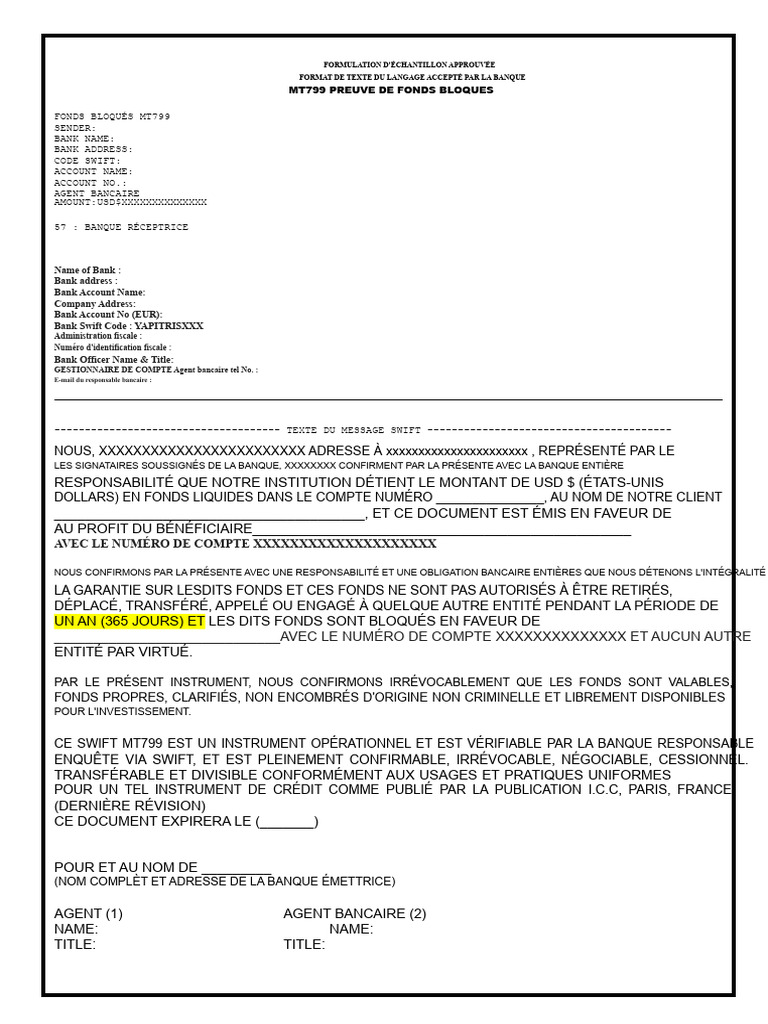 Formule de Fonds Bloqués MT799 | PDF | Banques | Bancaire