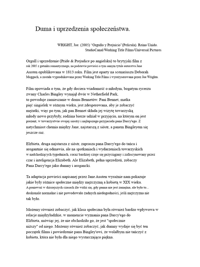 Duma i uprzedzenie - Recenzja | PDF