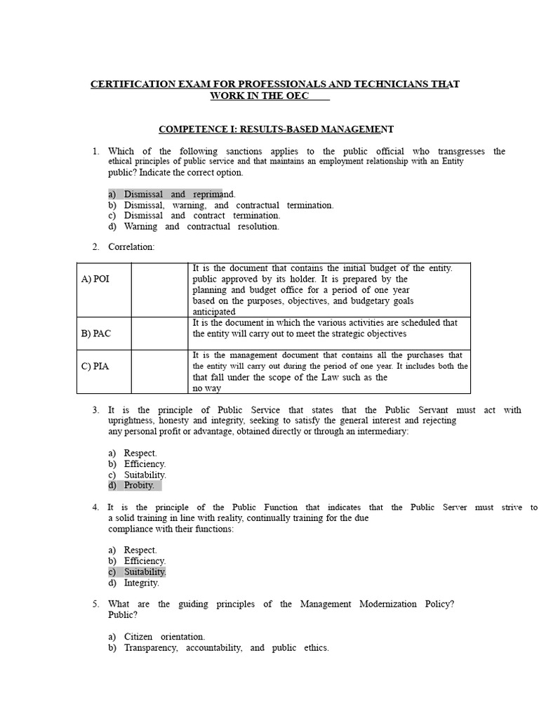 OEC Certification Exam: Public Service Ethics | PDF | Present Value ...