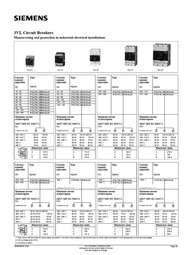 3VL Circuit Breakers Overview | PDF | Electronics | Electric Power