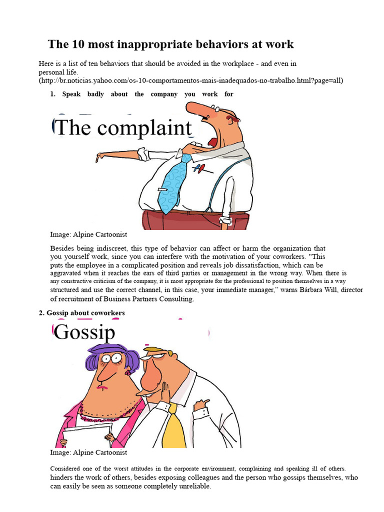 10 Inappropriate Workplace Behaviors | PDF | Social Psychology ...