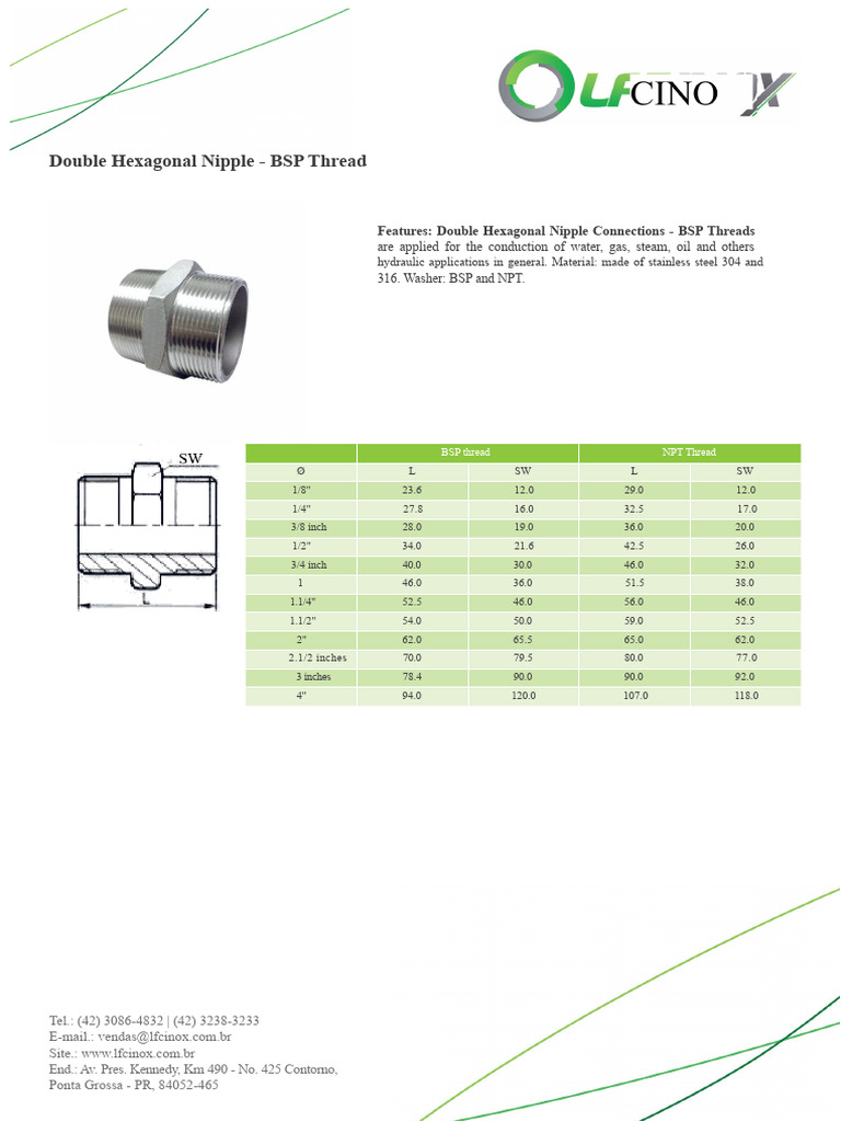 Double Hexagonal Nipple BSP Thread | PDF | Machining | Plumbing