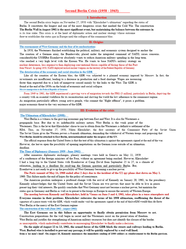 Second Berlin Crisis Overview (1958-1963) | PDF | Cold War | Nikita ...