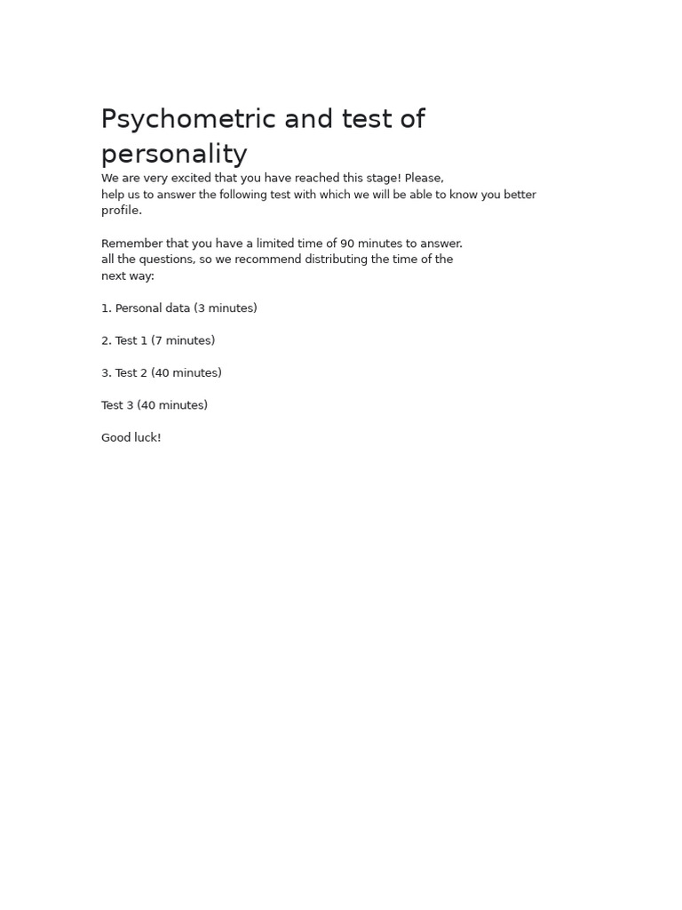 Psychometric and Personality Test | PDF