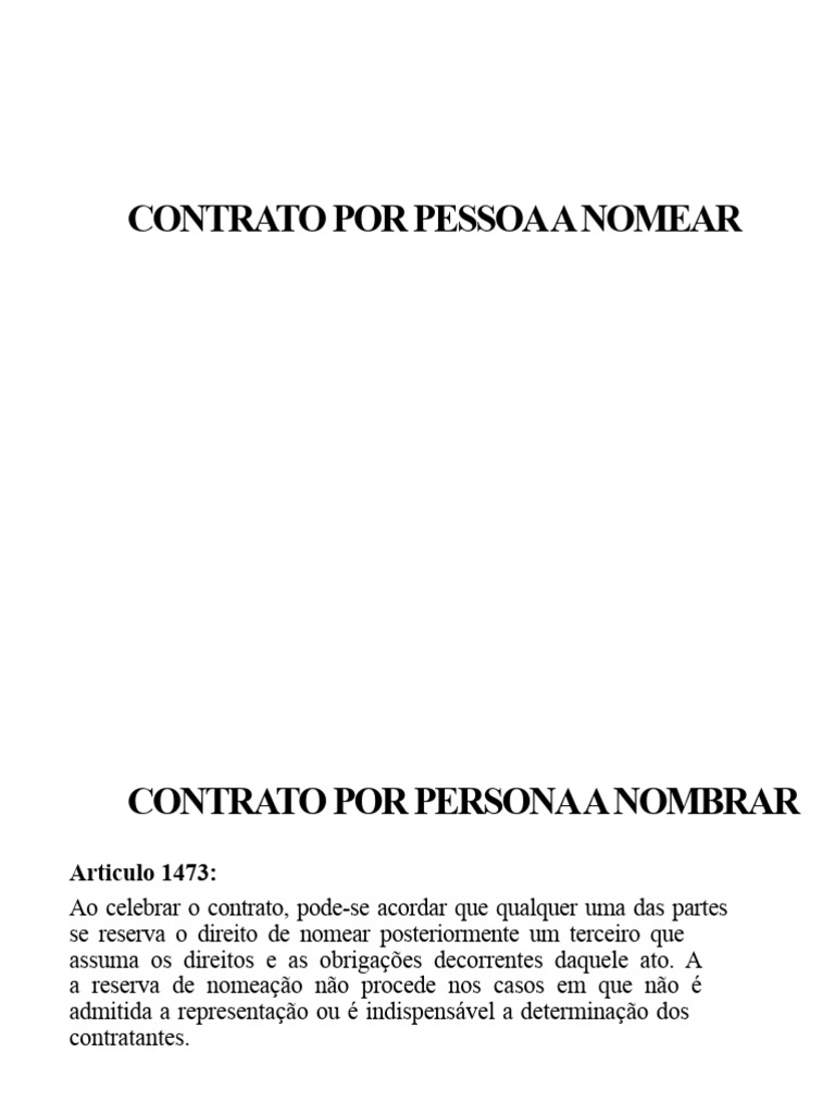 Entendendo o Contrato por Pessoa a Nomear | PDF