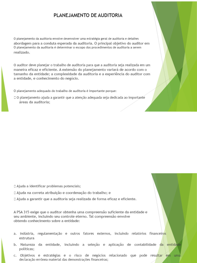 Planejamento Eficiente de Auditoria | PDF | Avaliação de risco ...