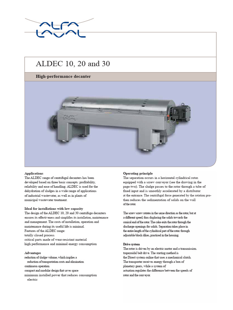 ALDEC Centrifugal Decanters Overview | PDF | Mechanical Engineering