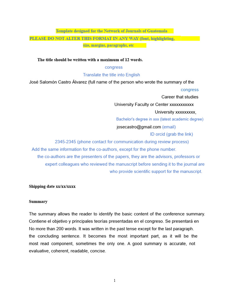 Guatemala Journal Conference Summary Template | PDF | Abstract (Summary ...