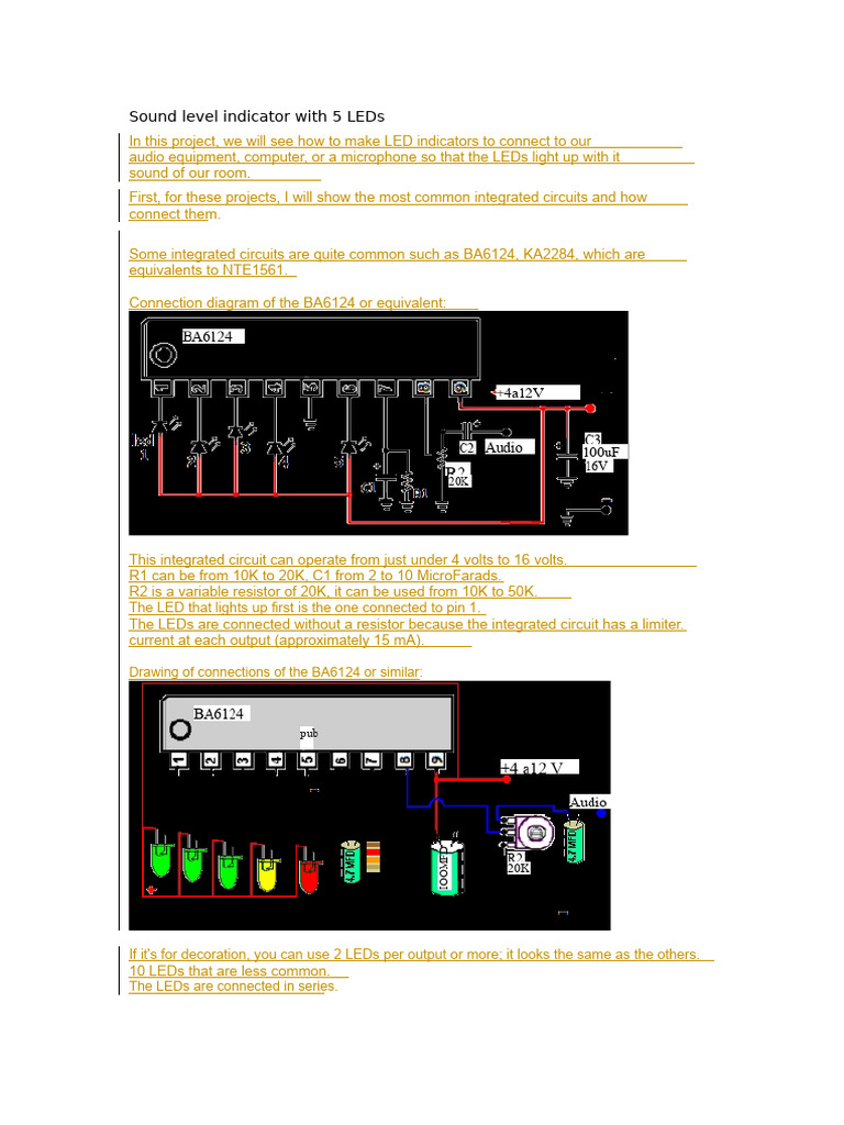 LED Sound Level Indicator Circuit Guide | PDF | Microphone | Volt